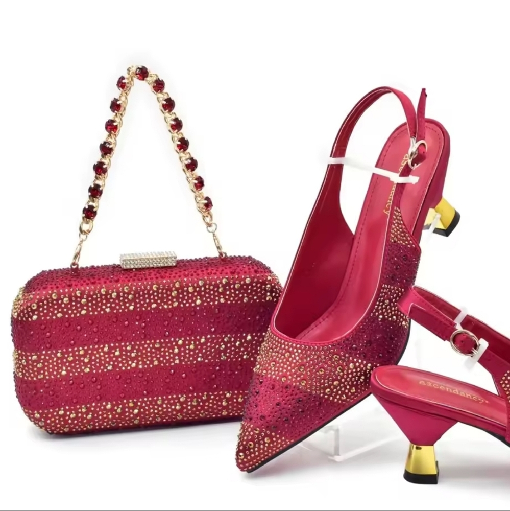 New Fashion Women Italian Shoes and Bags Set Decorated with Rhinestone - Picture 4 of 11